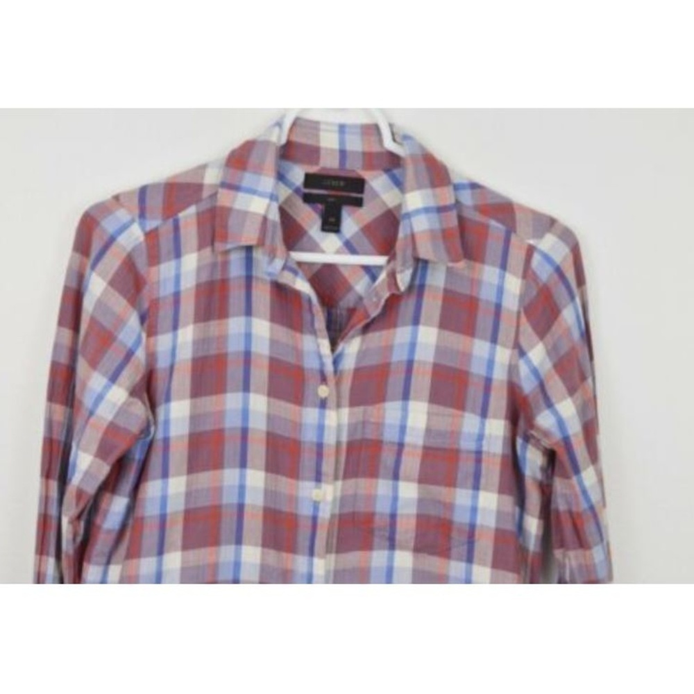 J Crew sz 00 Boy Shirt Plaid Cotton Long Sleeve